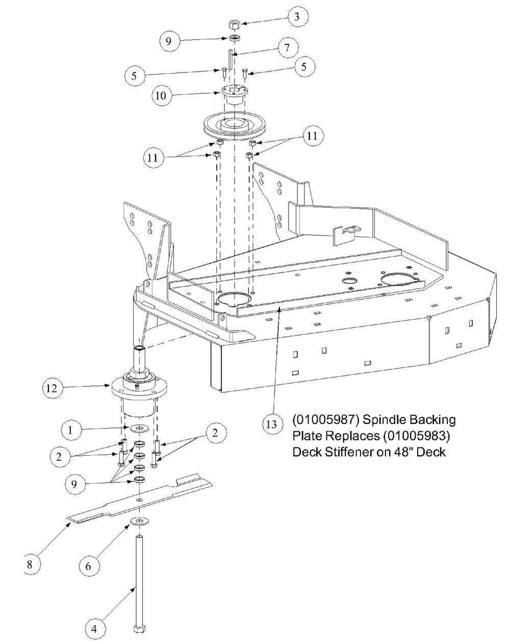 Spindle Assembly Diagram and Parts List for G1548 55AE232S150-WAM Cub Cadet Lawn Mower